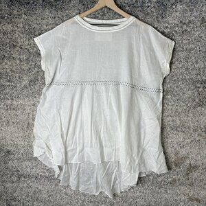 Biasa Shirt Womens One Size White‎ Sheer Ramie Cotton Tunic High Low Boho Flowy